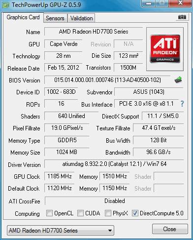 Разгон ASUS Radeon HD 7770 DirectCU 