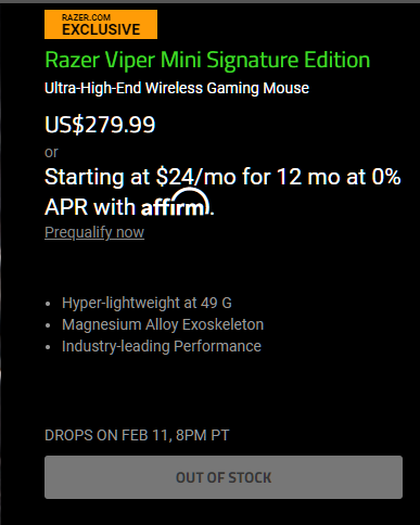 High-End Wireless Gaming Mouse – Razer Viper Mini Signature Edition
