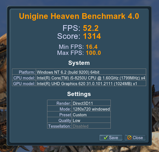 Forza Horizon 4 on Intel UHD 620 - 12GB RAM - i5 8250u 