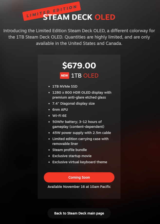 Steam Deck OLED announced with 7.4 inch screen, 6nm APU and faster WiFi,  1TB version cost $649 