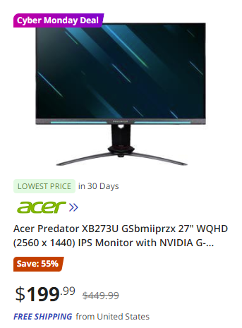  acer Predator 27 WQHD 2560 x 1440 IPS Gaming Monitor