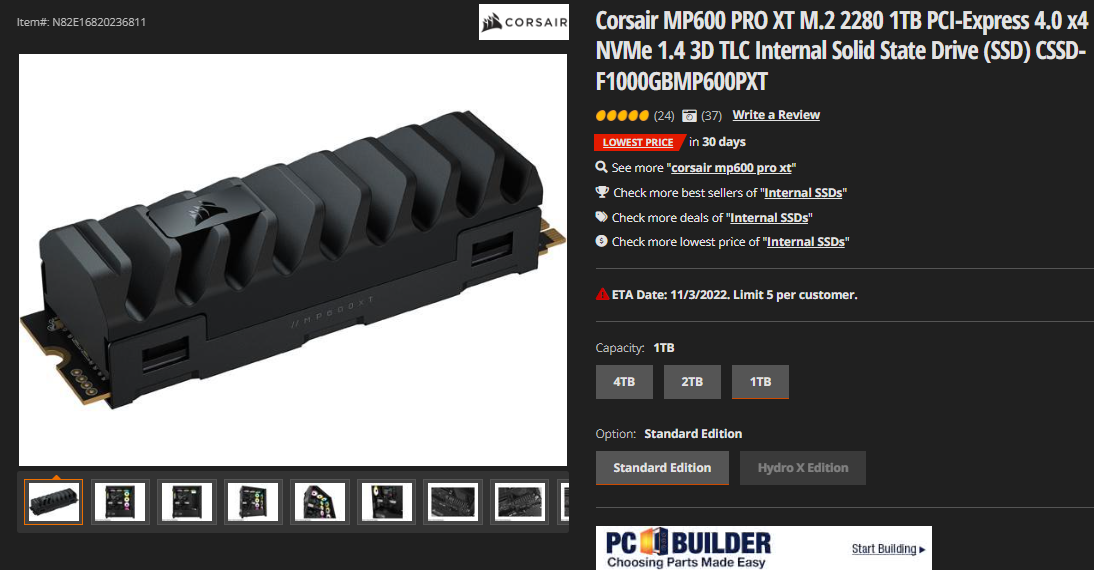 CORSAIR MP600 PRO LPX 8TB M.2 NVMe PCIe x4 Gen4 SSD