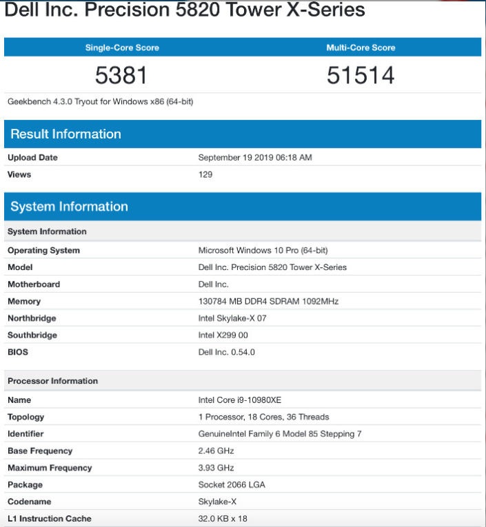 Mickey: Intel Core i9-10900X / i9-10980XE in Geekbench [​IMG]