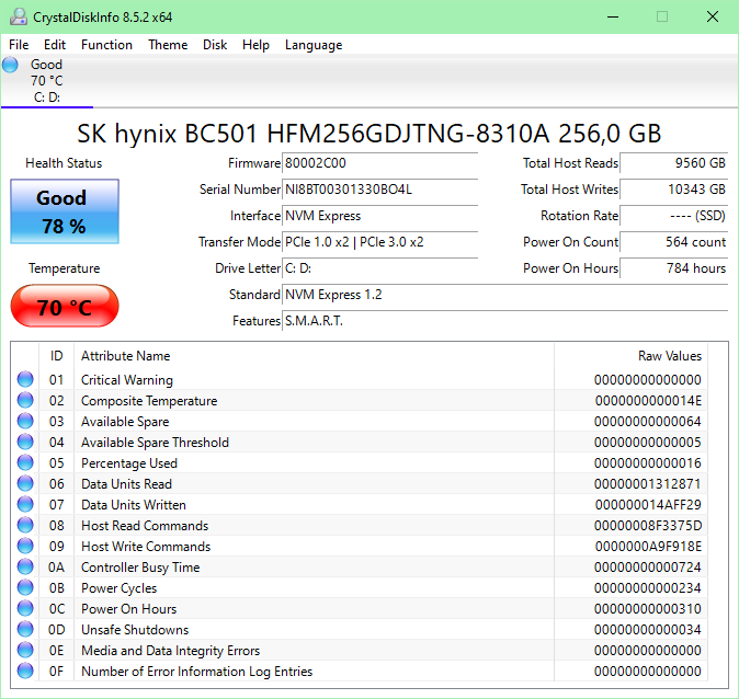 Mickey: New SSD hot at 65º average and only 78% health [​IMG]