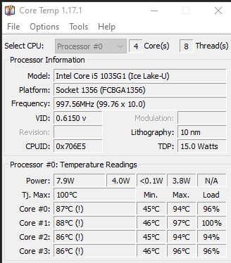 Mickey: Intel I51035G1 92~C on load, and it's a 15W TDP CPU?? [​IMG]