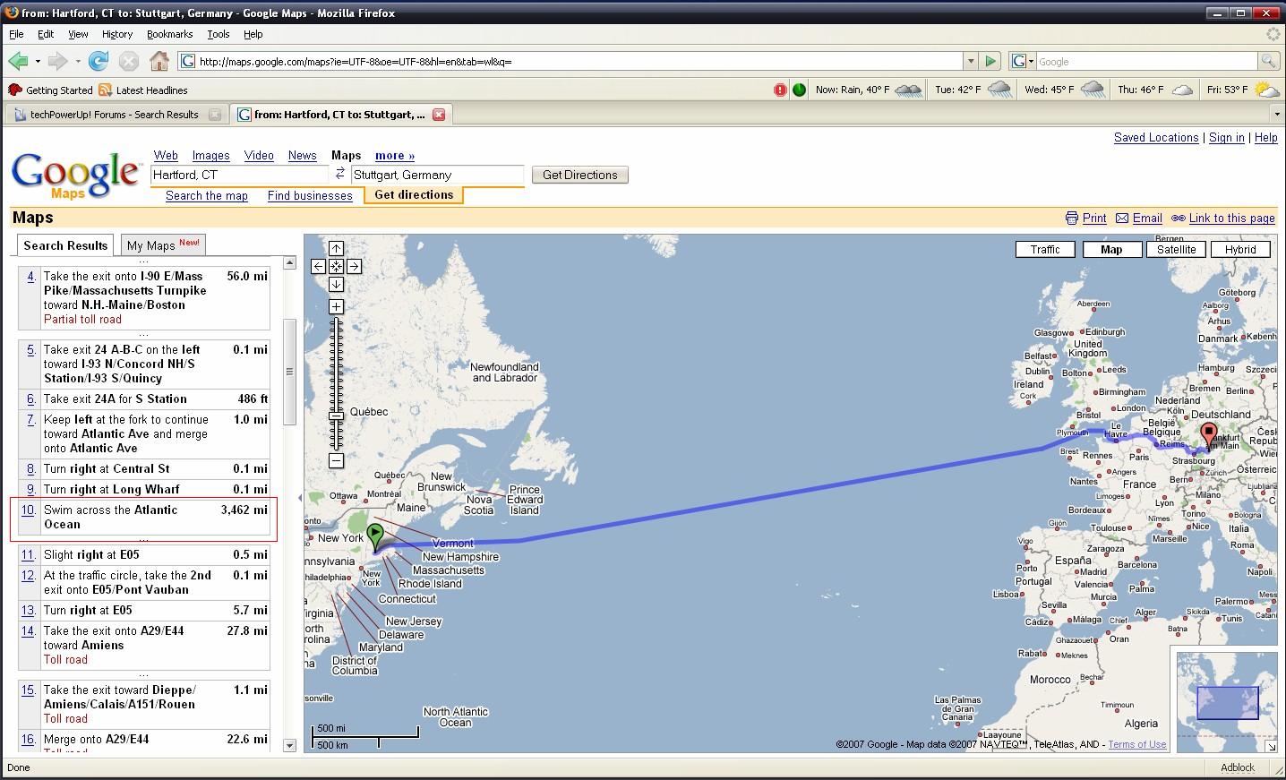 Google Maps Tells its users to 'Swim across the Atlantic Ocean' |  TechPowerUp