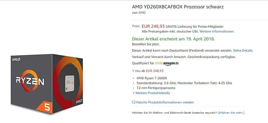 AMD Ryzen 5 2600X Accidentally Listed on Amazon | TechPowerUp