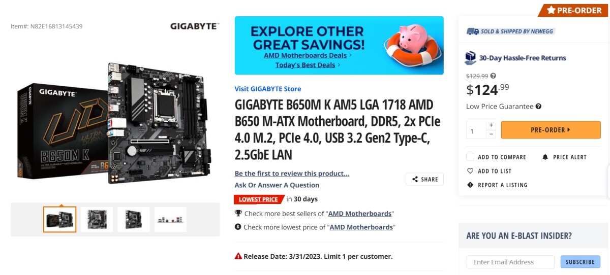 Gigabyte B650 AM5 Motherboard Joins the $125 Crowd