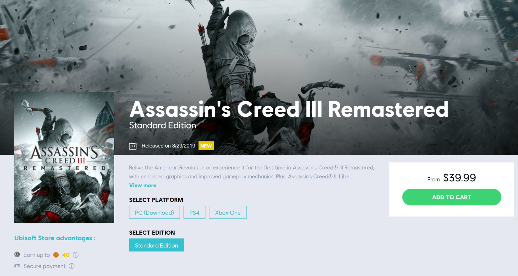 Assassin's Creed III Remastered Ubisoft PlayStation 4 