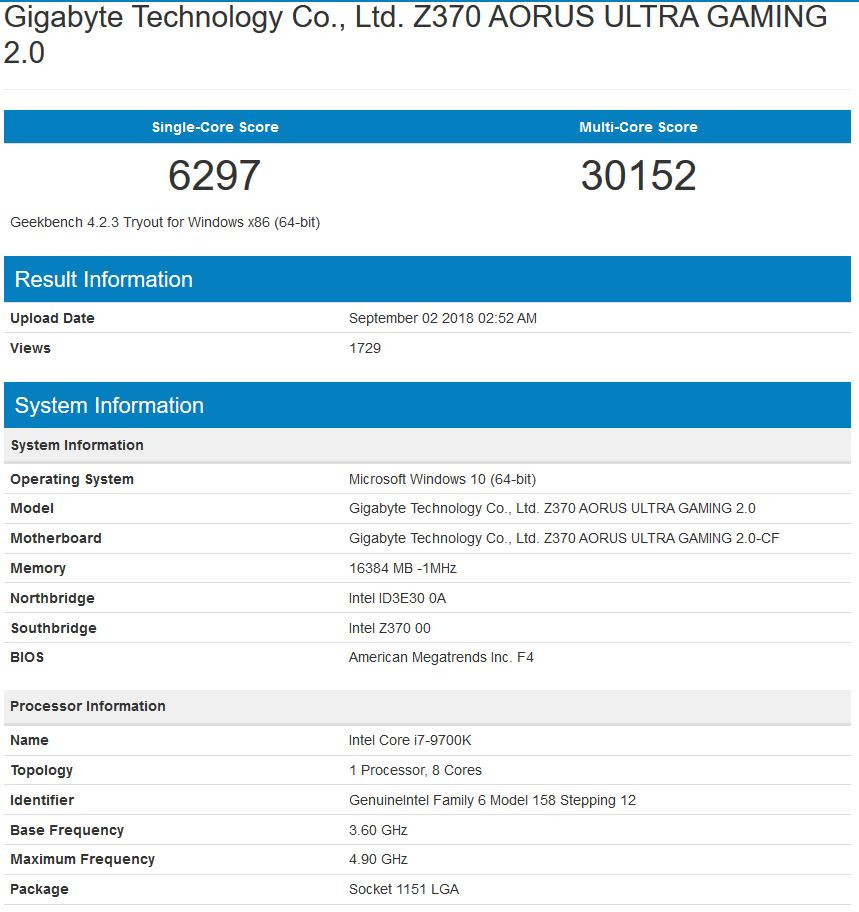Intel Core I7 9700k Put Through Geekbench On A Z370 Motherboard Techpowerup