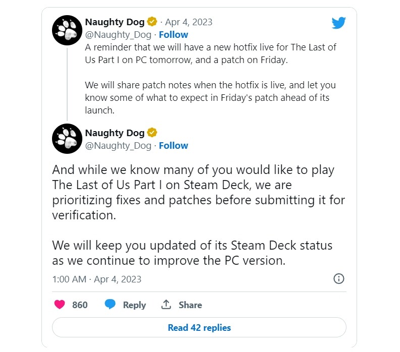Naughty Dog says Steam Deck support is at the bottom of the list