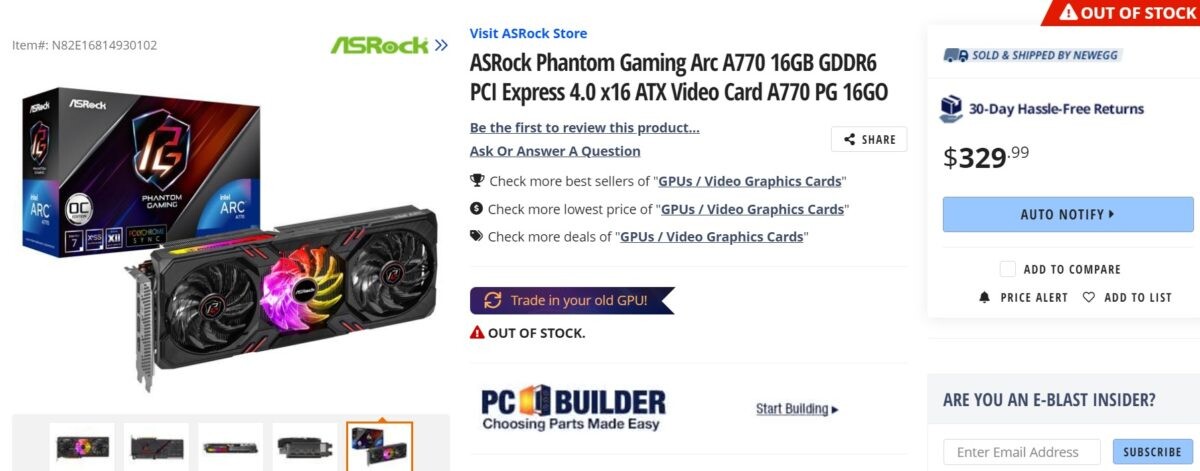 ASRock  Intel Arc A770 Phantom Gaming 16GB OC