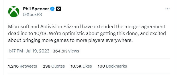 Microsoft and Activision-Blizzard Jointly Agree to Extend Merger Deadline  to October 18, 2023