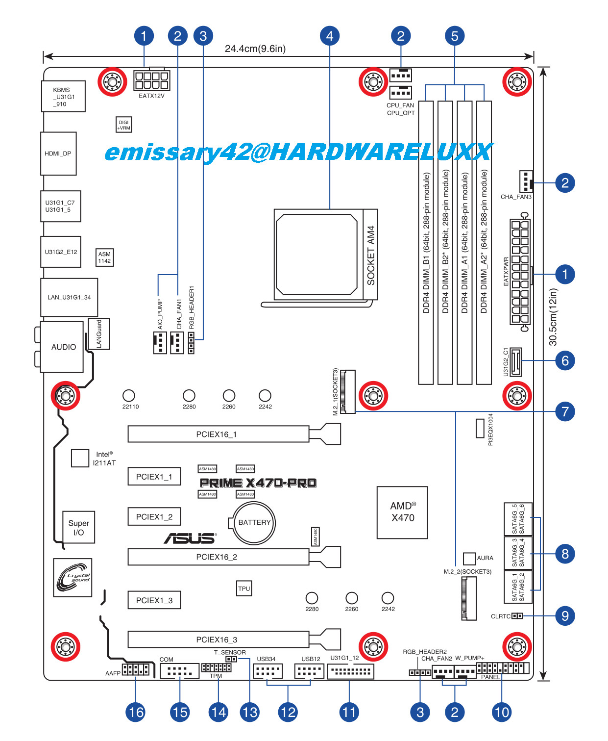Asus Amd X470 Motherboard Layout Drawings And Specs Sheets