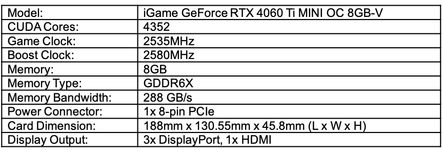 Colorful-Product-iGame GeForce RTX 4060 Ti Mini OC 16GB-V