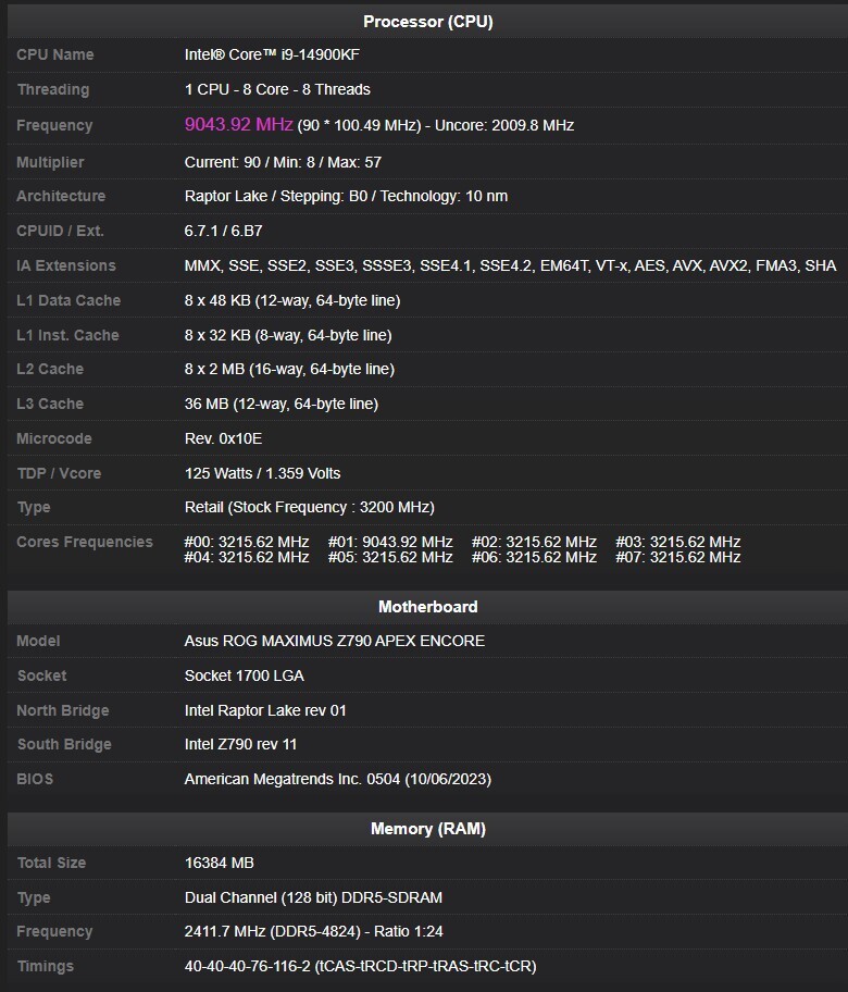 Intel Core i9-14900K Posts Record-Breaking 9.1 GHz CPU Frequency World  Record, DDR5-11614 Achieved Too