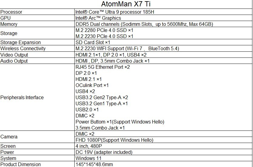 MINISFORUM AtomMan X7 Ti را معرفی کرد، اولین کامپیوتر کوچک دنیا با فناوری Intel Ultra 9 AI