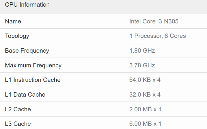 Intel Core i3-N305 Processor - Benchmarks and Specs