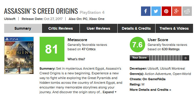 Fake Positive Assassin's Creed Origins Reviews Flood Metacritic