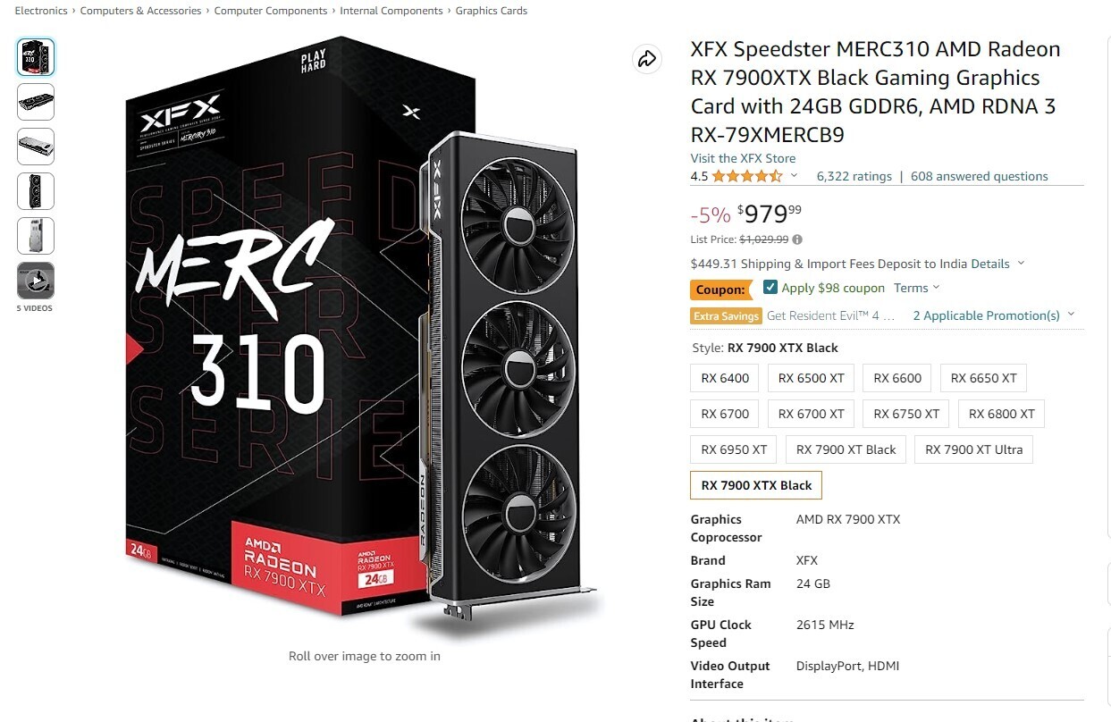 XFX Speedster SWFT 105 AMD Radeon RX 6400 Gaming 4GB GDDR6 Graphics Card  for sale online