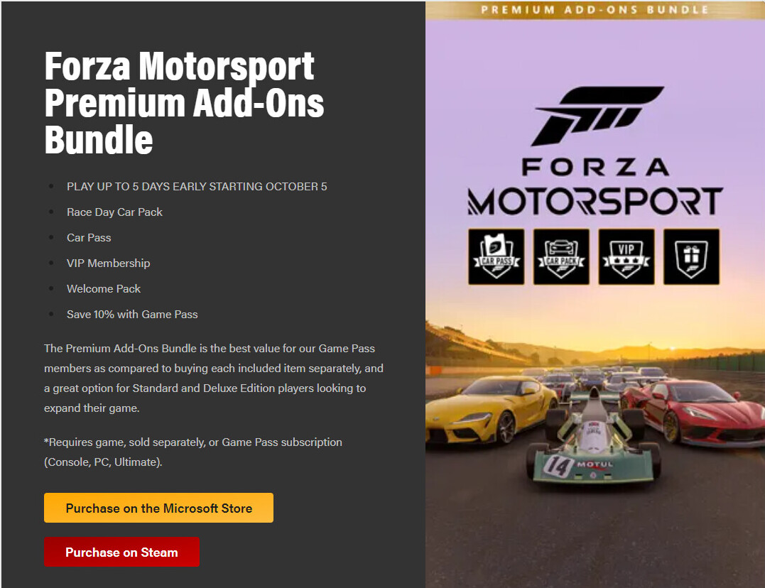 Buy Forza Motorsport Premium Add-Ons Bundle