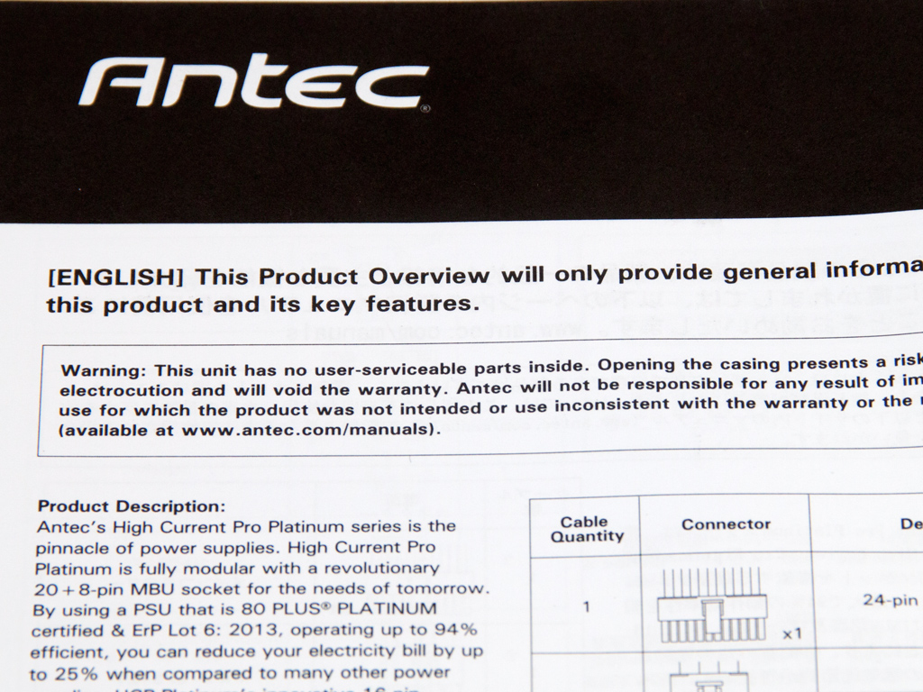Antec High Current Pro Platinum 1300 W Review - Packaging, Contents