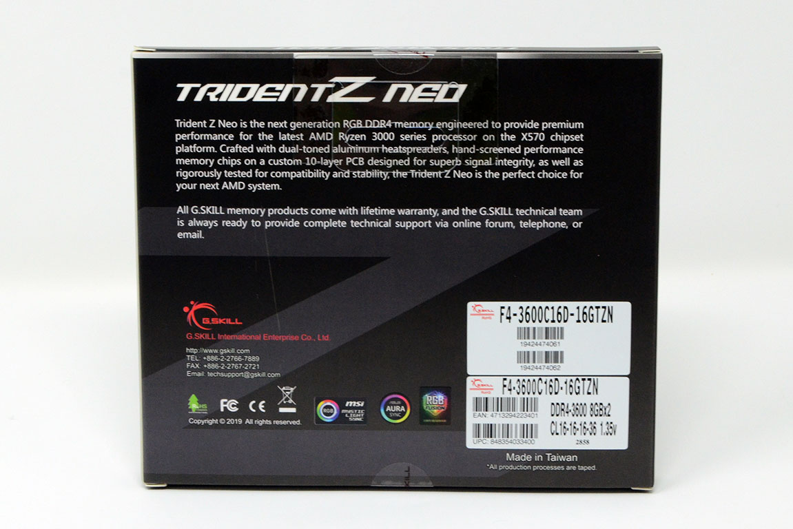 G.SKILL Trident Z Neo DDR4-3600 MHz CL16 2x8 GB Review - Packaging
