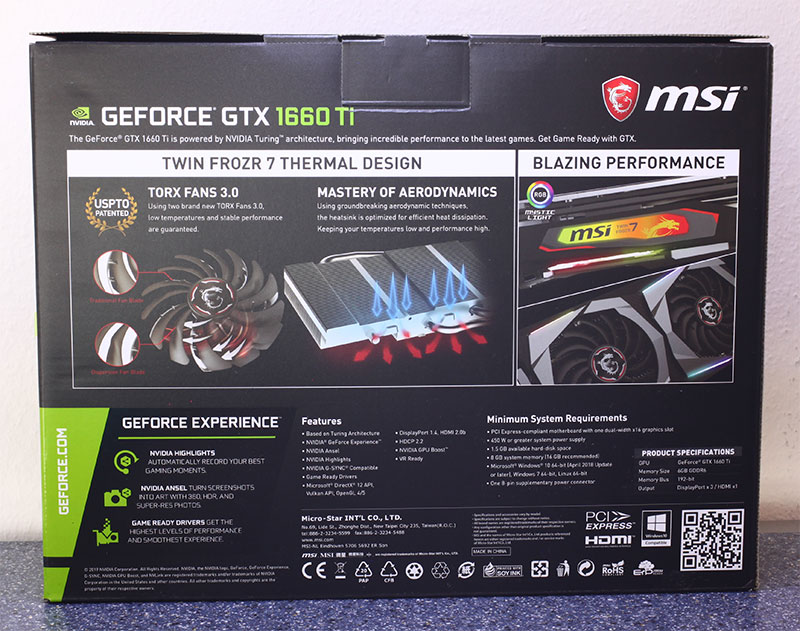 MSI GeForce GTX 1660 Ti Gaming X 6 GB Review - Packaging ...